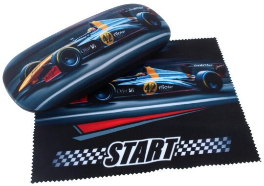 Tolles Hartschalenetui "Racing" mit coolem Rennwagen - Motiv und Metallscharnier