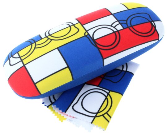 Schönes Brillenetui "De Stijl" mit Microfaserbezug und robustem Metallscharnier