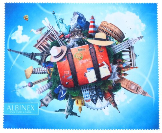 Bezauberndes Microfasertuch mit tollem Weltreise Motiv - 17,5 x 15,3 cm