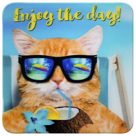 SHEEPWORLD frecher 3D Untersetzer aus Kork ENJOY THE DAY 9,5 cm x 9,5 cm