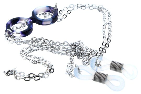 Schöne Brillenkette aus silberfarbenem Metall mit einem kleinen Brillenmotiv