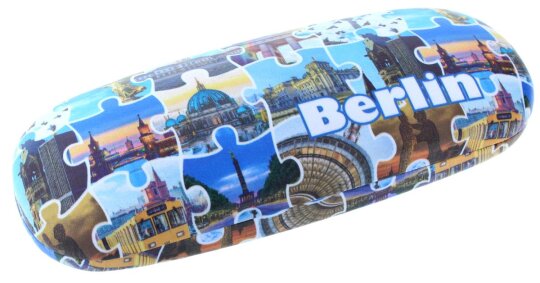 Tolles Hartschalenetui "BERLIN" mit Metallscharnier und coolen Puzzlebildern
