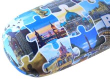 Tolles Hartschalenetui "BERLIN" mit Metallscharnier und coolen Puzzlebildern