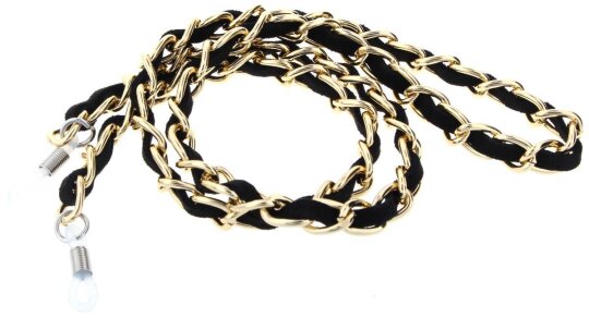 Stilvolle Brillenkette: Goldene Kettenglieder durchflochten mit schwarzem Band