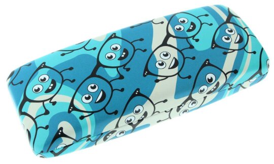 Witziges Brillenetui MYKONOS im blauen Design mit Brillen - Aufdruck