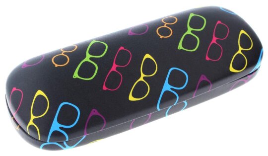 Schönes Hartschalen - Brillenetui ELBA ART mit bunten Brillen auf schwarzen Grund