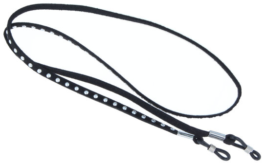 Stylisches Brillenband aus Kunstleder mit Gummischlaufe und Nieten in Schwarz