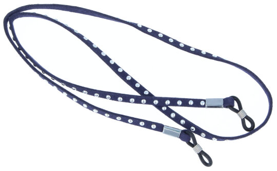 Stylisches Brillenband aus Kunstleder mit Gummischlaufe und Nieten in Dunkelblau