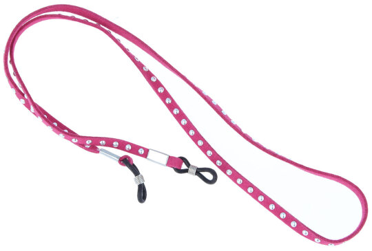 Stylisches Brillenband aus Kunstleder mit Gummischlaufe und Nieten in Pink