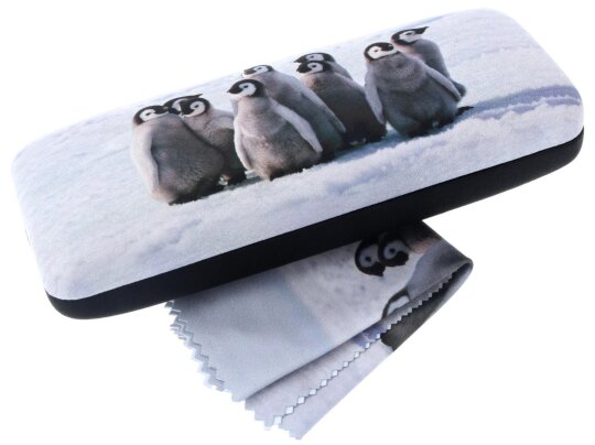 Hartschalen-Etui Cute mit weichem Microfaserbezug und passendem Microfasertuch Pinguine