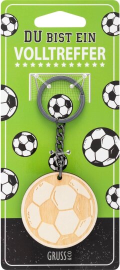GRUSS & CO Schlüsselanhänger Motiv Fußball: Anhänger aus Holz mit Gravur