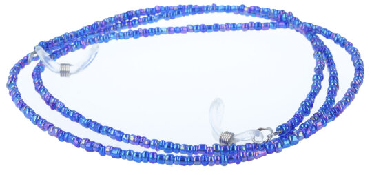 Moderne Perlen-Brillenkette mit Gummischlaufe und Stopper in Blau