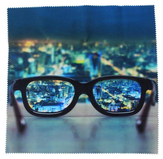 Elegantes Microfasertuch mit "Brille über Skyline" Motiv zur sanften Reinigung