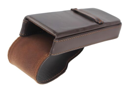 Hochwertiges Brillenetui "Jupiter" aus echtem Leder mit Einstecklasche in Braun
