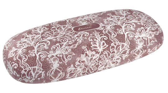 Hartschalenetui mit elegantem Spitzenmuster und Microfasertuch in Rosé