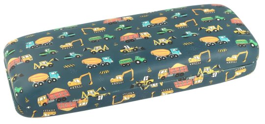 Robustes Kinder-Hartschalenetui "Monty" mit Metallscharnier und Baufahrzeugmotiv