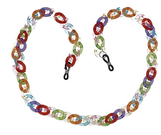Moderne, große Acryl - Brillenkette mit Gummischlaufe und Stopper in der Farbe Bunt