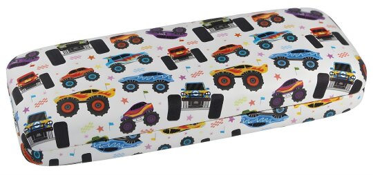 Robustes Kinder-Hartschalenetui "Monty" mit Metallscharnier und Monstertruckmotiv