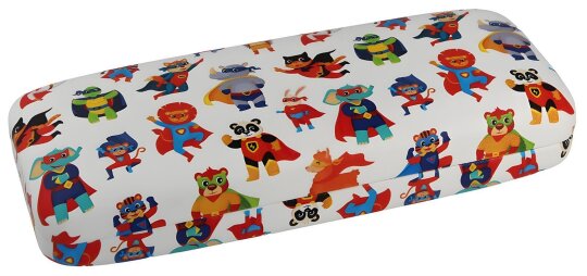 Robustes Kinder-Hartschalenetui "Monty" mit Metallscharnier und Superheldenmotiv