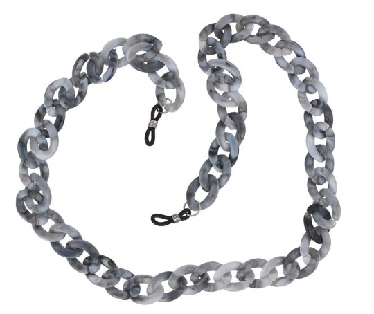 Moderne, große Acryl - Brillenkette mit Gummischlaufe und Stopper in der Farbe Grau - Havanna