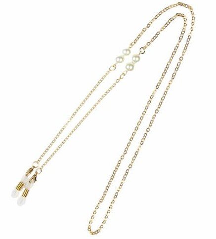 Schöne Brillenkette aus Messing mit Perlen und Schlaufenringe in Gold