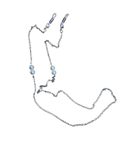 Schöne Brillenkette aus Messing mit Perlen und Schlaufenringe in Silber