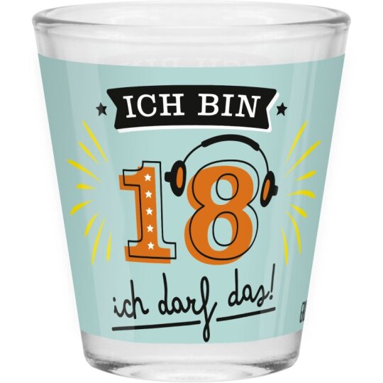 SHEEPWORLD freches Schnapsglas "Ich bin 18 ich darf das" aus robustem Glas