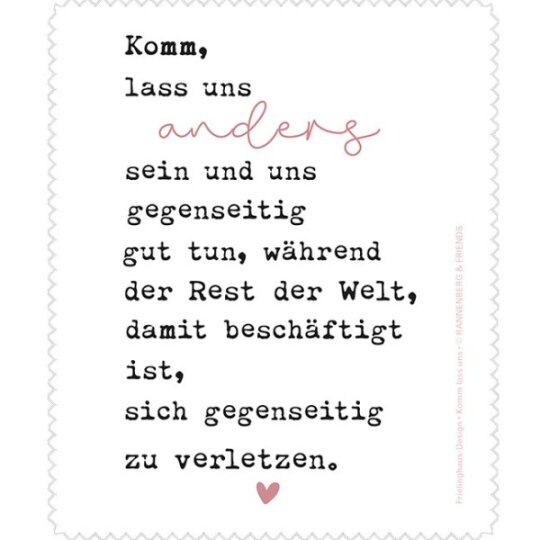 Rannenberg & Friends Brillenputztuch / Microfasertuch - "Komm, lass uns anders sein"