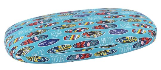 Victoria Hartschalen - Brillenetui ALOHA mit Metallscharnier und Surfbretter-Motiv im sommerlichen Look