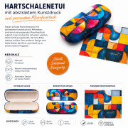 Stilvolles Hartschalenetui mit abstraktem Kunstdruck und passendem Microfasertuch Kreise/Rechtecke
