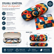Stilvolles Hartschalenetui mit abstraktem Kunstdruck und passendem Microfasertuch Kreise