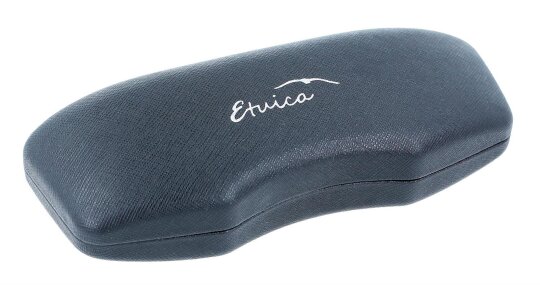 Schlichtes Hartschalenetui im eleganten Schwarzton mit stilvoller "Etuica"-Prägung