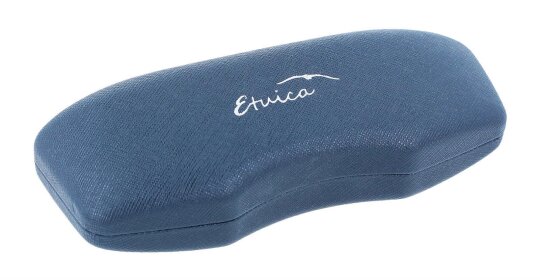 Schlichtes Hartschalenetui im eleganten Blauton mit stilvoller "Etuica"-Prägung