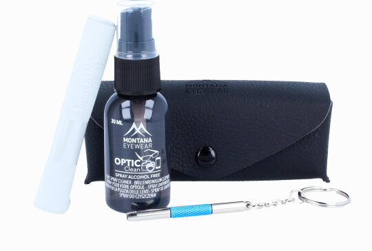 Montana Brillenreinigungsspray 30 ml inkl. Microfasertuch und 2-Funktionsschraubendreher