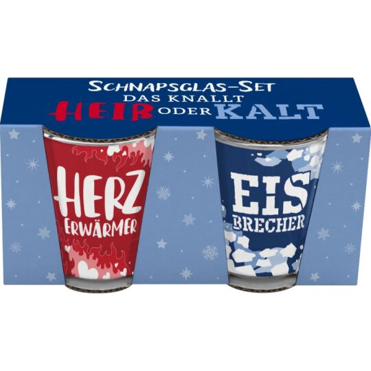 GRUSS & CO Schnapsglas-Set Motiv "Heiß, kalt" Geschenkset bestehend aus 2 Schnapsgläsern