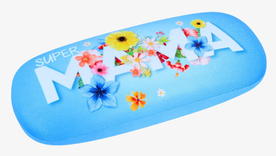 Süsses Kinder-Hartschalenetui mit Mama-Motiv und mit passendem Microfasertuch