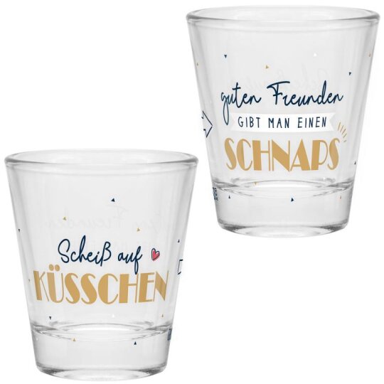 Robustes Sheepworld Schnapsglas mit lustigem Spruch "Guten Freunden gibt man einen Schnaps"
