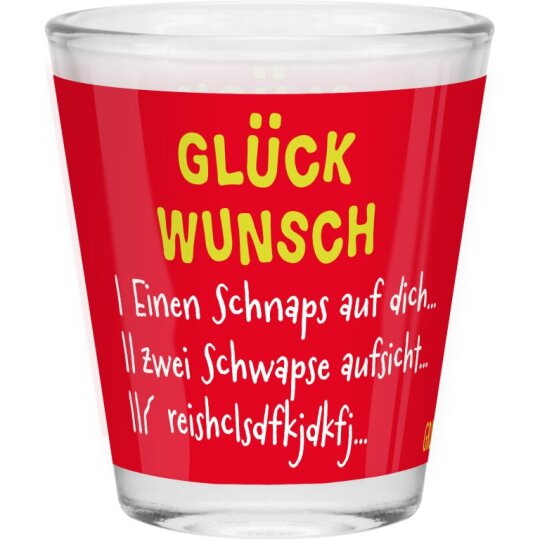 Robustes Sheepworld Schnapsglas mit lustigem Spruch "Glückwunsch"
