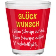 Robustes Sheepworld Schnapsglas mit lustigem Spruch "Glückwunsch"