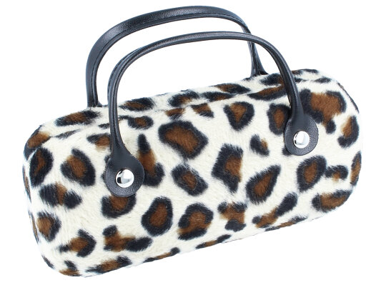 Modernes Brillenetui / Handtasche NAMIBIA mit Leo - Kunstfellbezug in Beige