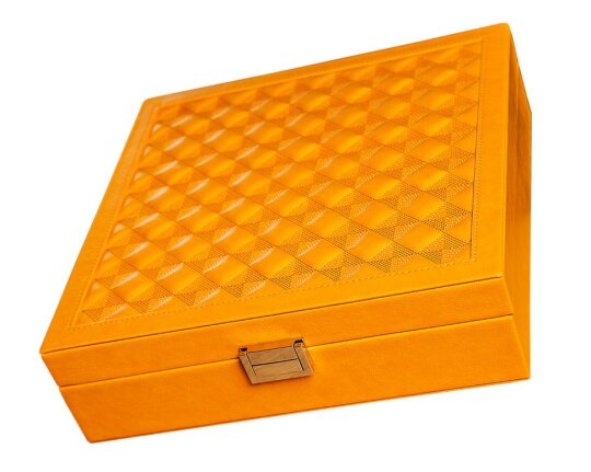 Hübsche Aufbewahrungsbox SWEETHEART mit praktischen Fächern aus orangem Kunstleder