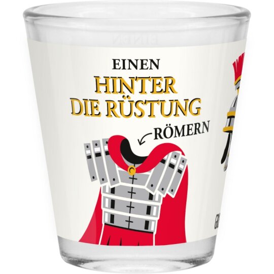 SHEEPWORLD freches Schnapsglas "Einen hinter die Rüstung römern" aus robustem Glas