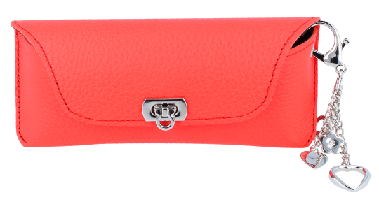 Stilvolles Brillenetui aus hochwertigem Leder in Rot mit elegantem silbernem Anhänger
