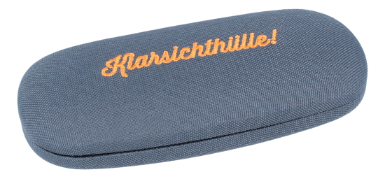 Modernes Brillenetui Rügen mit Nylonbezug aus recycelten PET-Flaschen und Stick "Klarsichthülle"