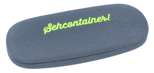 Modernes Brillenetui Rügen mit Nylonbezug aus recycelten PET-Flaschen und Stick "Sehcontainer"