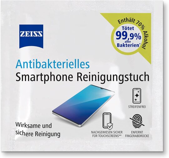 ZEISS Antibakterielle Smartphone-Reinigungstücher mit 70% Alkohol -20 Stk. einzeln OV