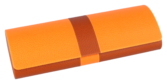 Zweifarbiges Brillenetui "Kelly" in Orange-Braun mit Kunstlederbezug und Magnetverschluss