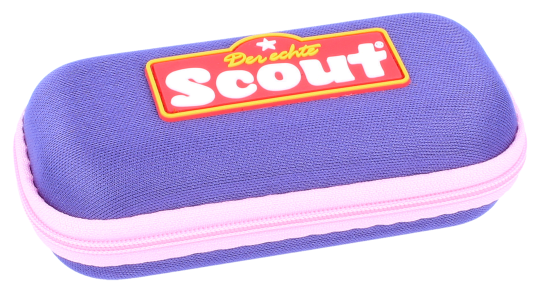 Halbfestes Brillenetui mit Reissverschluss und Scout-Logo in Violett