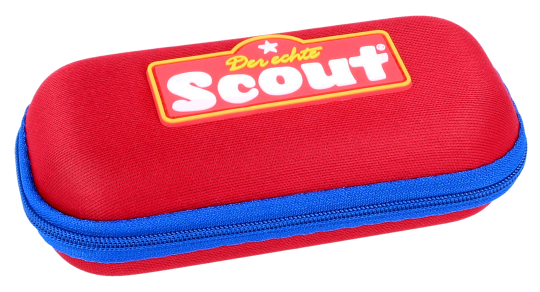 Halbfestes Brillenetui mit Reissverschluss und Scout-Logo in Rot