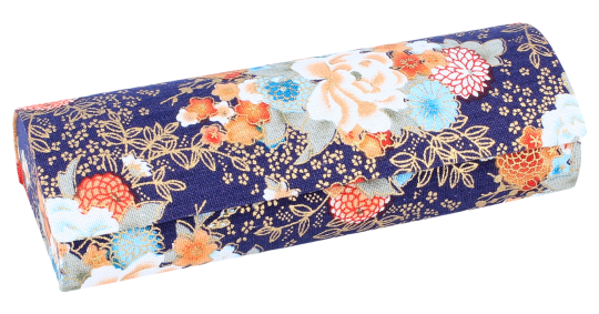 Kunstvolles Brillenetui BIANCA mit bedrucktem Stoffbezug und Magnetverschluss Orange